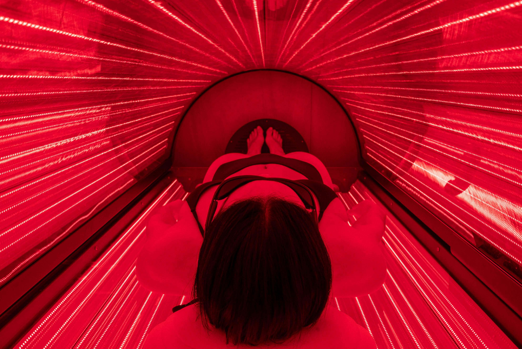 A person receiving red light therapy at Breathe HBO2T clinic in Brighton